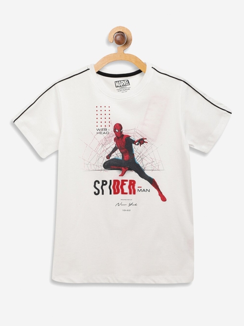 

Octave Boys White Spider-Man Print Round Neck Cotton T-shirt