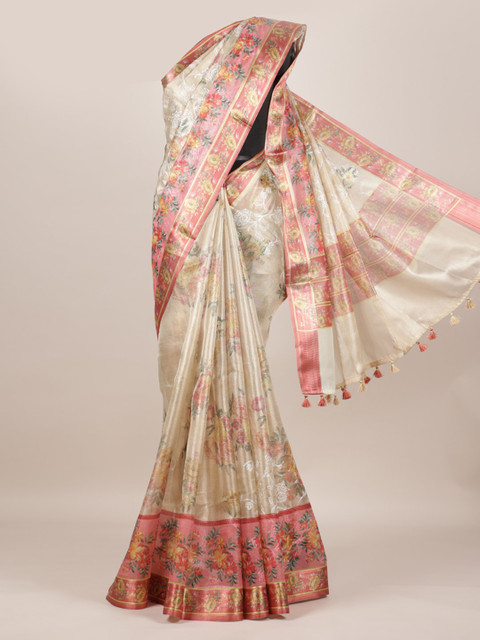 

Pothys Gold-Toned Floral Printed Linen Blend Saree