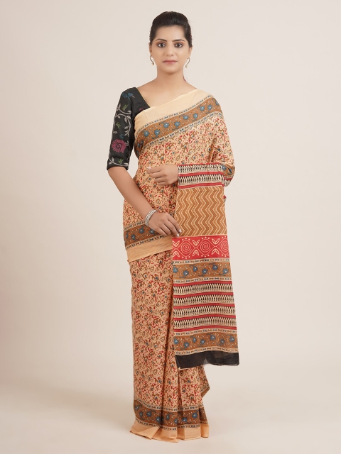 

Pothys Cream-Coloured & Red Pure Cotton Printed Saree