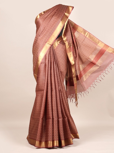 

Pothys Maroon & Gold-Toned Pure Silk Woven Design Tussar Saree