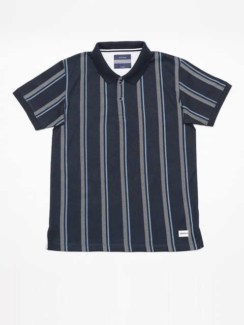 

Octave Boys Navy Blue Striped Polo Collar Cotton T-shirt