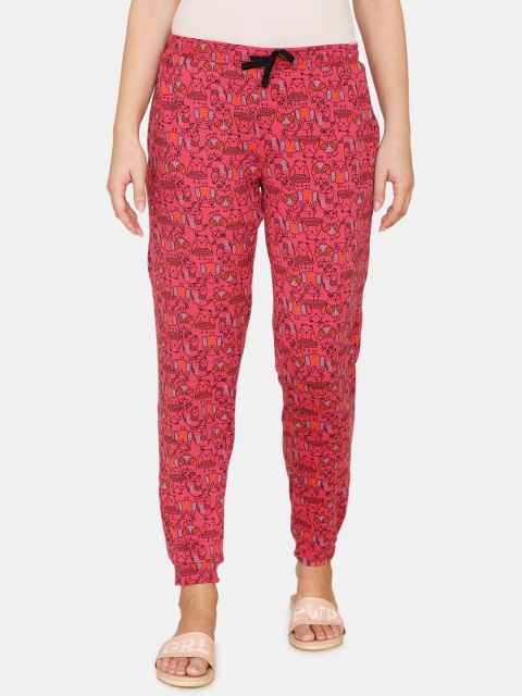 

Zivame Women Red Sleepy Owl Printed Pyjama