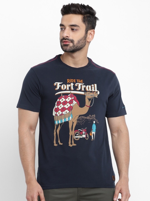 

Royal Enfield Men Navy Blue Printed Round Neck T-shirt