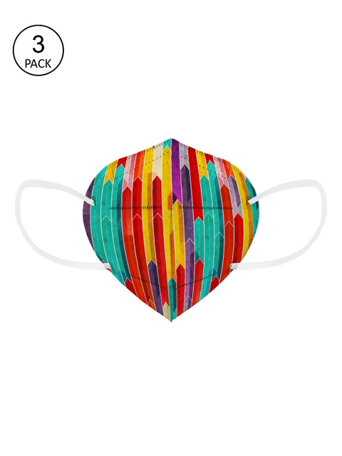 

Status Unisex Pack Of 3 Yellow & Red Printed 4-Ply KN95 Masks
