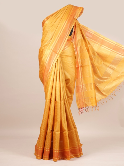 

Pothys Mustard Yellow Pure Silk Woven Design Tussar Saree