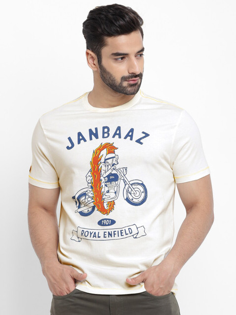 

Royal Enfield Men Off-White Printed Round Neck T-shirt
