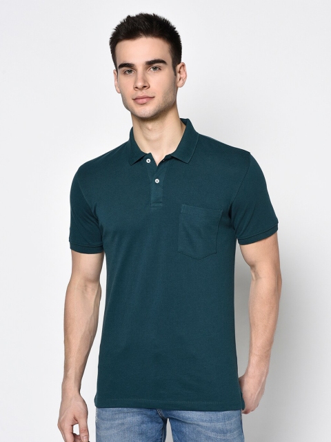 

Octave Men Teal Blue Polo Collar Cotton T-shirt