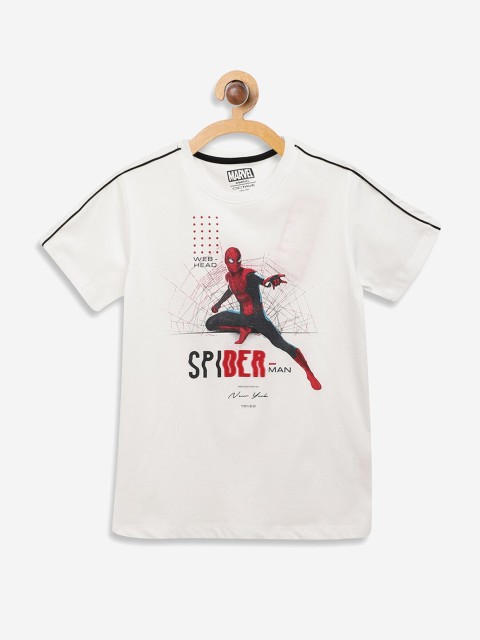 

Octave Boys White Spider-Man Print Round Neck Cotton T-shirt
