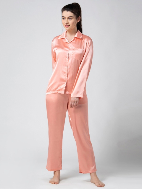 

ADORENITE Women Peach-Coloured Solid Night suit
