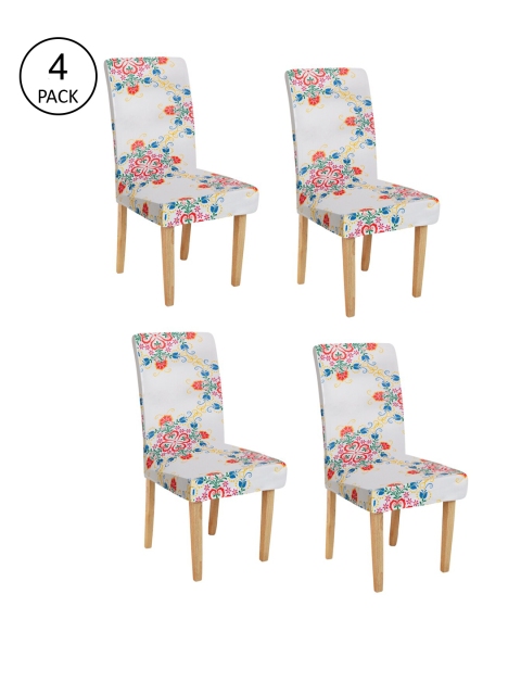 

Rajasthan Decor Set Of 4 White & Orange Floral Printed Chair Covers