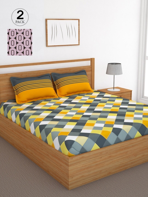 

Bedspun Multicoloured Geometric 120 TC Cotton 2 Queen Bedsheet with 4 Pillow Covers, Multi