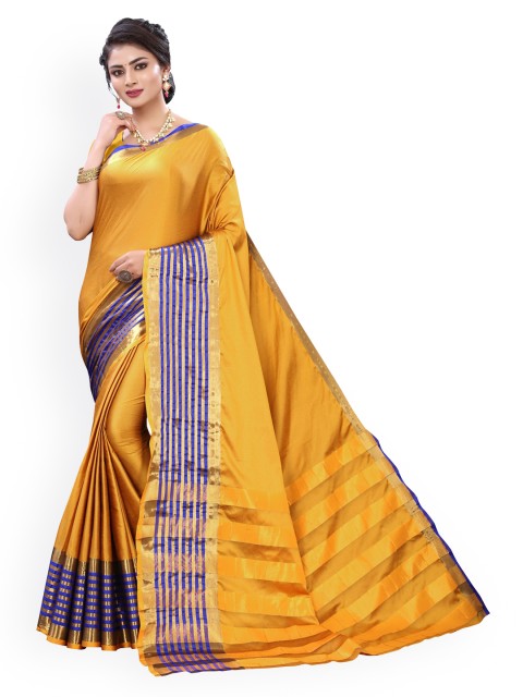 

KALINI Mustard Solid Banarasi Saree