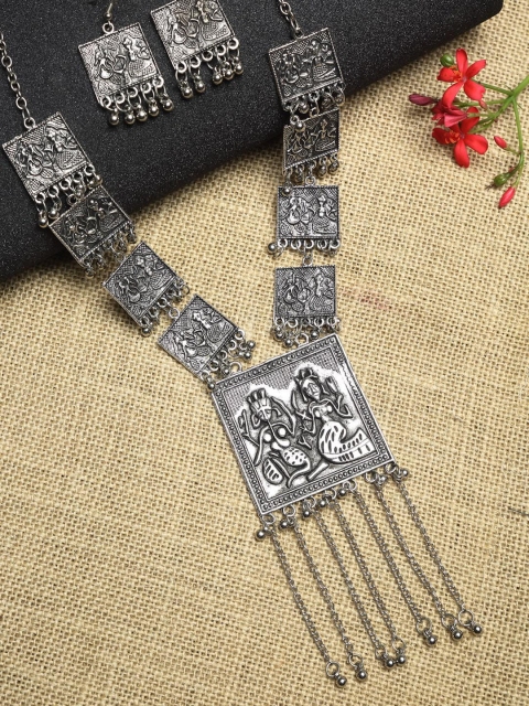 

NEUDIS Oxidized Silver-Toned Tasselled Handcrafted Tribal Jewellery Set