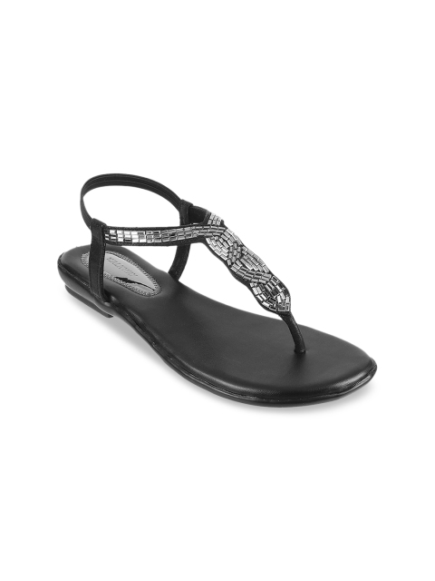 

WALKWAY by Metro Women Black Embellished T-Strap Flats