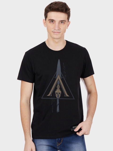 

Free Authority Men Black ASSASSINS CREED Printed Round Neck Pure Cotton T-shirt