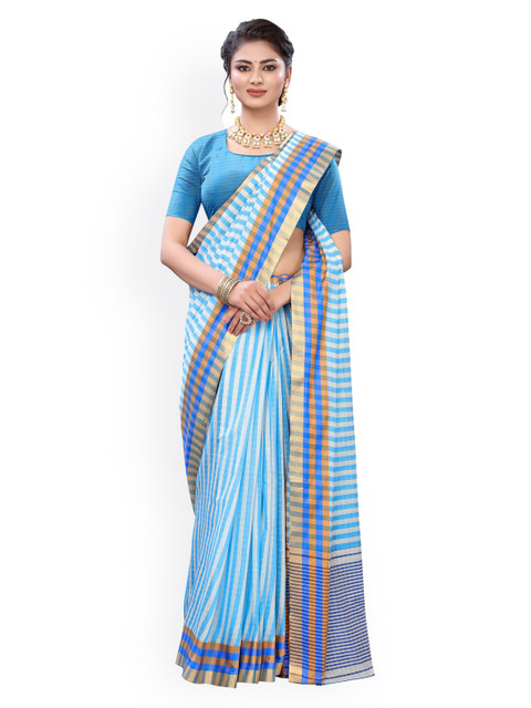 

KALINI Blue & Grey Polycotton Striped Saree