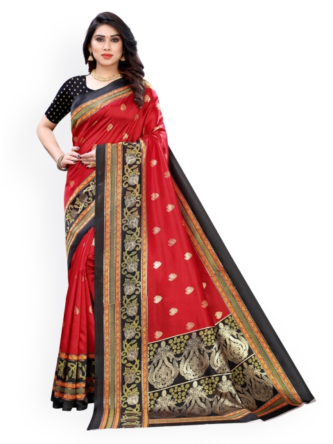 

KALINI Red & Gold-Toned Poly Silk Woven Design Saree