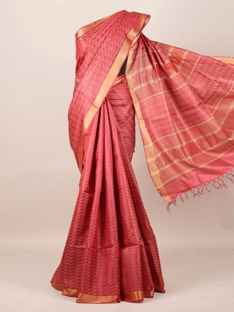 

Pothys Maroon & Gold-Toned Pure Silk Woven Design Tussar Saree