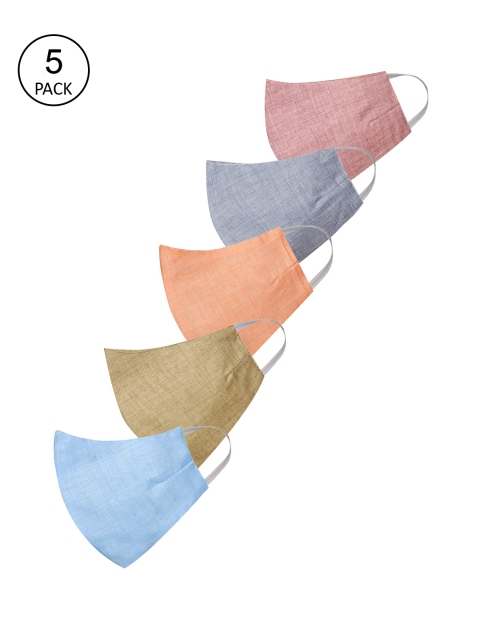 

VASTRAMAY Pack Of 5 Blue & Beige Textured 2-Ply Cloth Face Mask