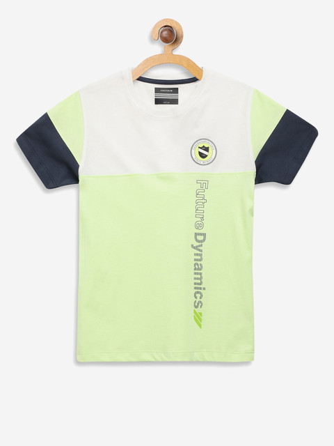 

Octave Boys Green Colourblocked Round Neck Cotton T-shirt