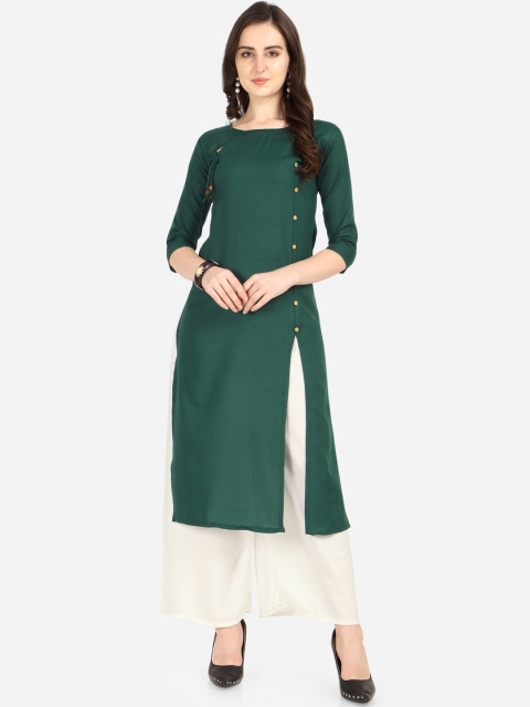 

Florence Women Green & White Regular Straight Kurta with Palazzos