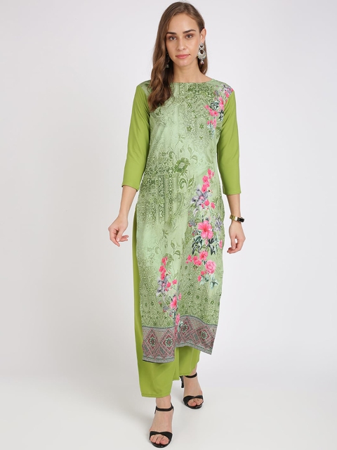 Florence Women Green Floral Printed Straight Kurta & Palazzos