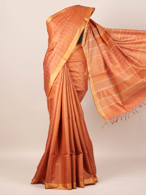 

Pothys Orange Pure Silk Checked Tussar Saree