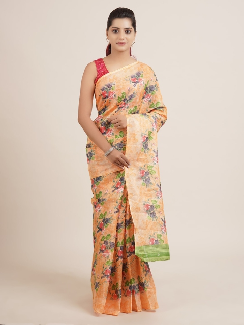 

Pothys Orange & Green Pure Cotton Printed Saree