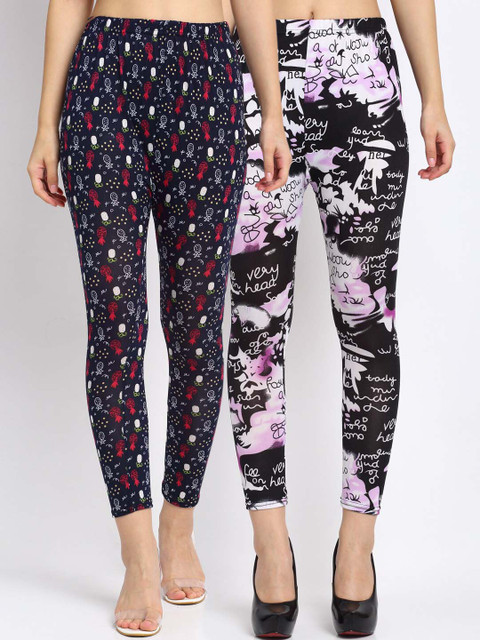 

NEUDIS Women Pack of 2 Abstract Printed Skinny-Fit Ankle-Length Leggings, Pink