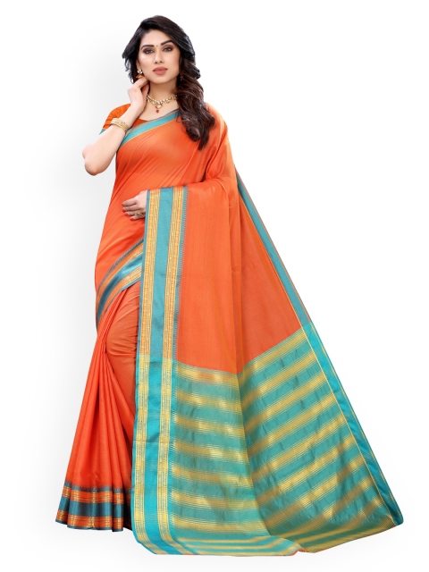 

KALINI Orange Solid Polycotton Saree