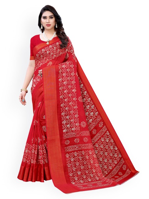 

KALINI Red Printed Polycotton Saree