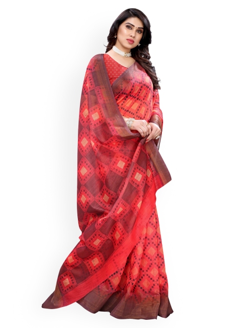 

KALINI Peach-Coloured Printed Polycotton Saree