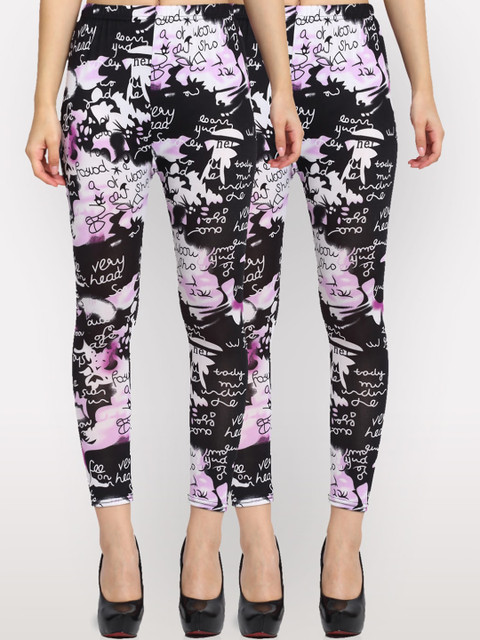 

NEUDIS Women Pack Of 2 Black & White Printed Skinny-Fit Ankle-Length Leggings