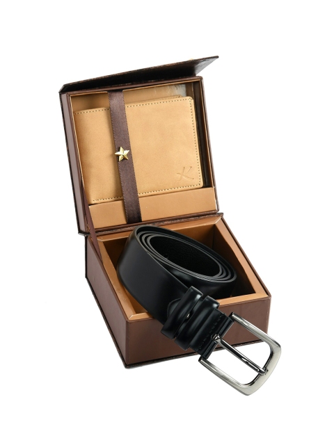 

Kastner Men Black & Beige Solid Belt & Wallet Combo