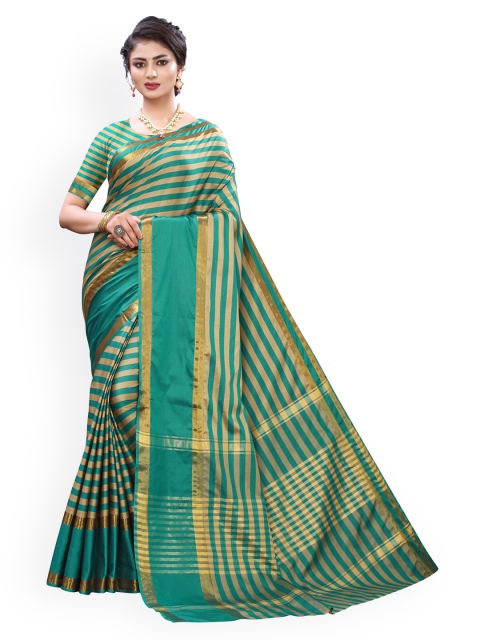

KALINI Green Poly Silk Striped Banarasi Saree