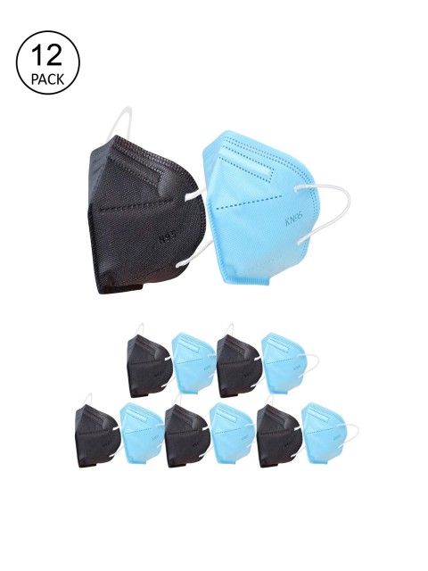 

OOMPH Pack Of 12 Black & Blue Solid 5-Ply Protective Outdoor Reusable N95 Masks