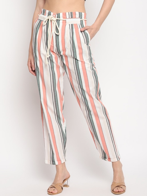 

OTORVA Women Multicoloured Striped Straight Fit Parallel Trousers, Multi