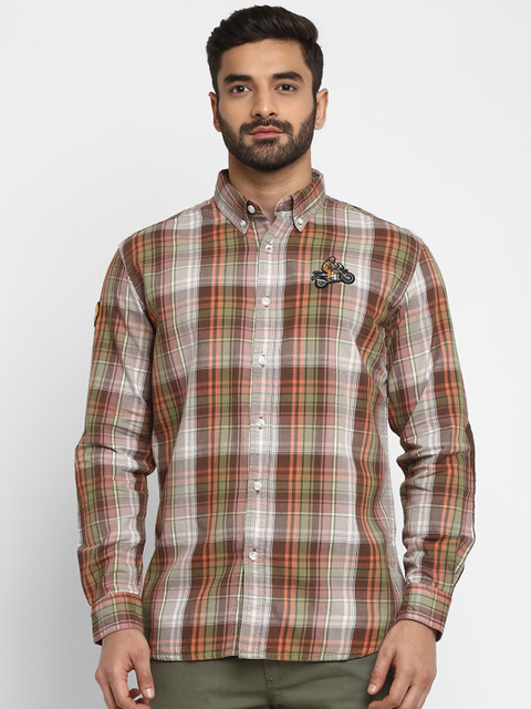 

Royal Enfield Men Brown & Green Regular Fit Checked Casual Shirt