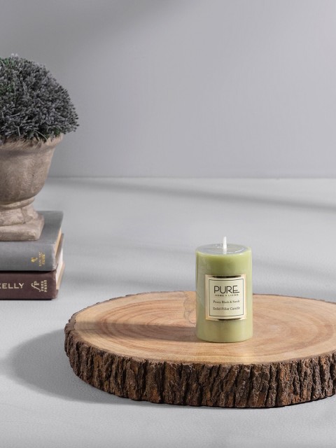 

Pure Home and Living Set Of 2 Olive Green Solid Peony Blush & Suede Pillar Candles