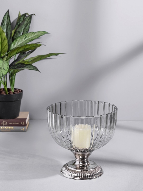 

Pure Home and Living Transparent & Silver-Toned Small Bloom Hurricane Candle Holder