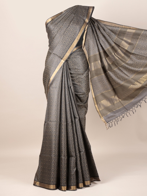 

Pothys Grey Pure Silk Woven Design Tussar Saree