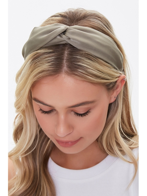 

FOREVER 21 Women Olive Green Twisted-Top Headwrap