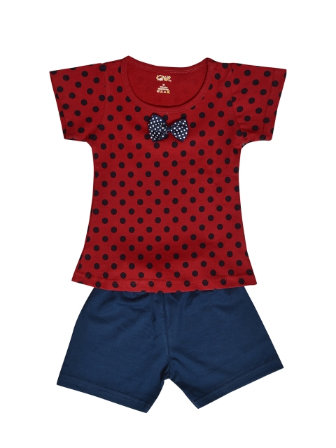 

Kiwi Girls Red & Navy Blue Printed Cotton T-shirt with Shorts