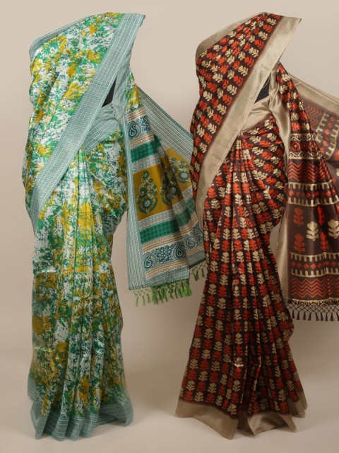 

Pothys Pack of 2 Green & Maroon Jute Silk Printed Saree