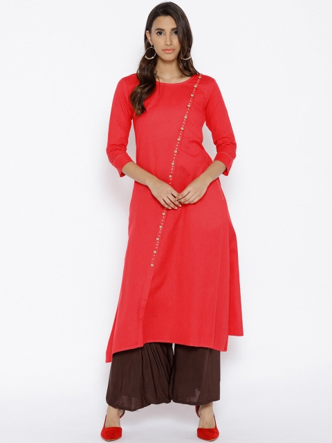 

Cottinfab Women Red Cotton Kurta