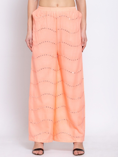

KLOTTHE Women Peach-Coloured Embellished Wide Leg Palazzos
