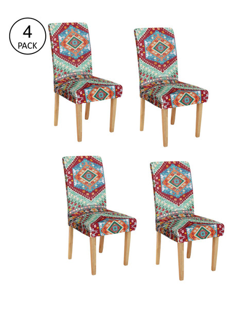 

Rajasthan Decor Set Of 4 Sea Green & Blue Printed Chair Covers