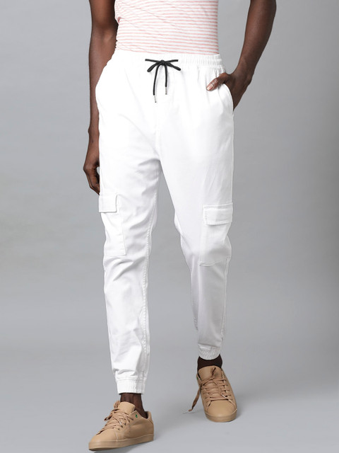 

Blue Saint Men White Solid Slim-Fit Cotton Cargo Joggers