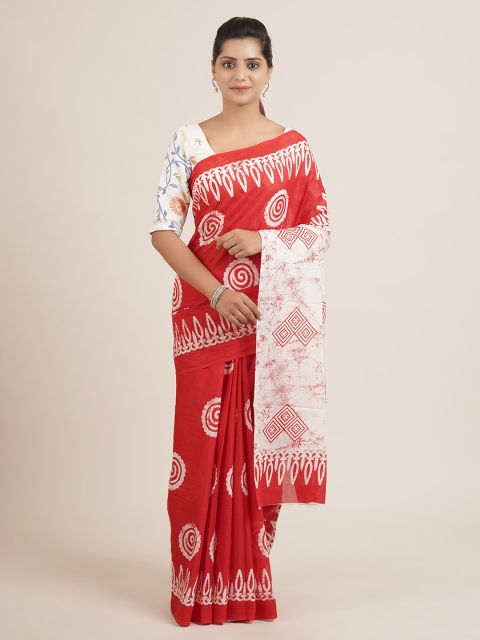 

Pothys Red & White Pure Cotton Printed Saree