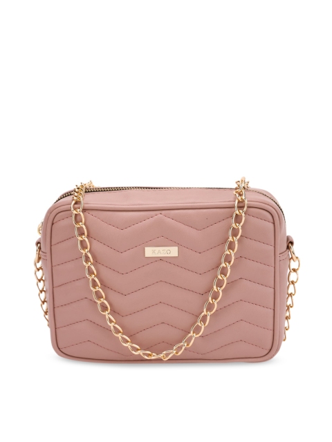 

Kazo Peach-Coloured Chevron Quilted Sling Bag